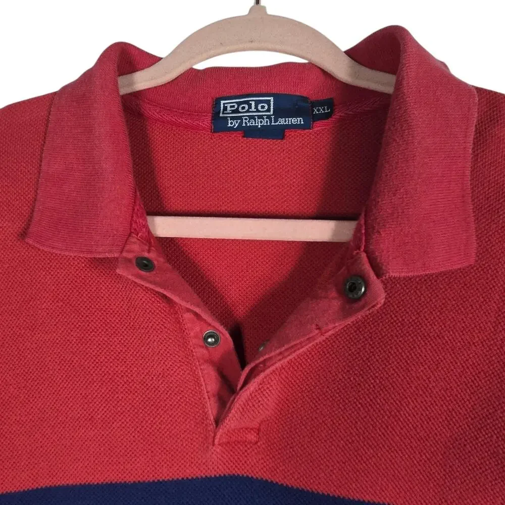 Polo Ralph Lauren Shirt‎ Mens 2XL Salmon Red Snap Pullover Rugby Stripe Classic
